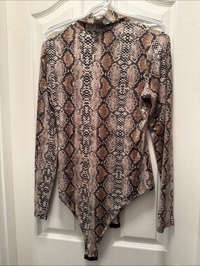 Snake Print Long Sleeve Bodysuit - Neutral Brown & Black